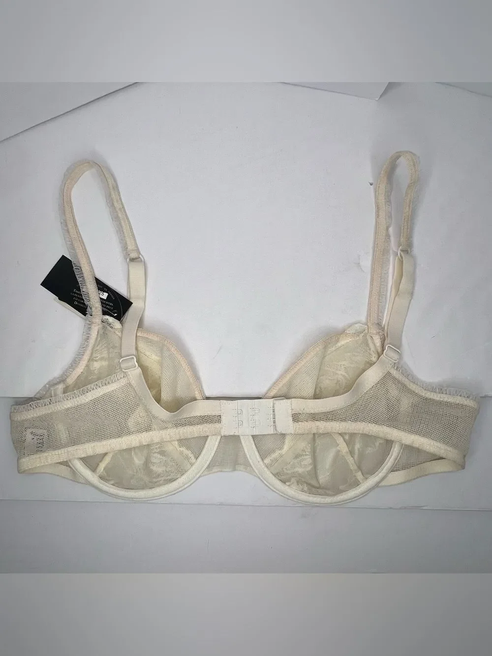 New Huit Cream Lace Mesh Underwire Coquette Bra Sz 36B